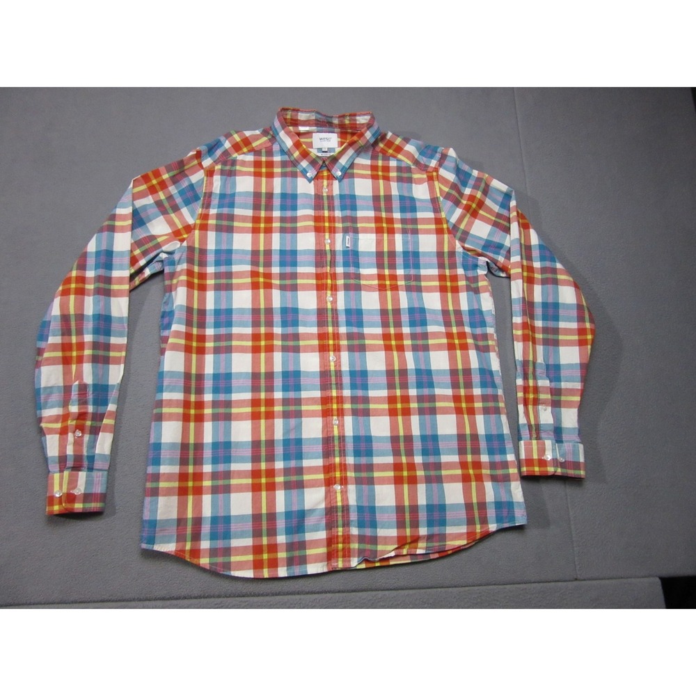 Wesc Shirt Mens 2XL Red Blue Plaid Nisse Button Down Relaxed Casual Long Sleeve